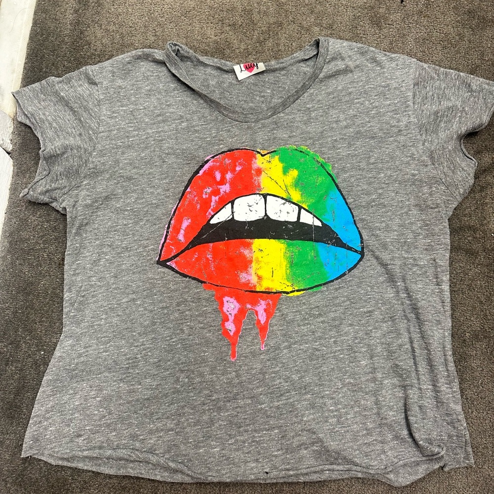 Lucy Gray T-Shirt with Multicolored Lips Detail